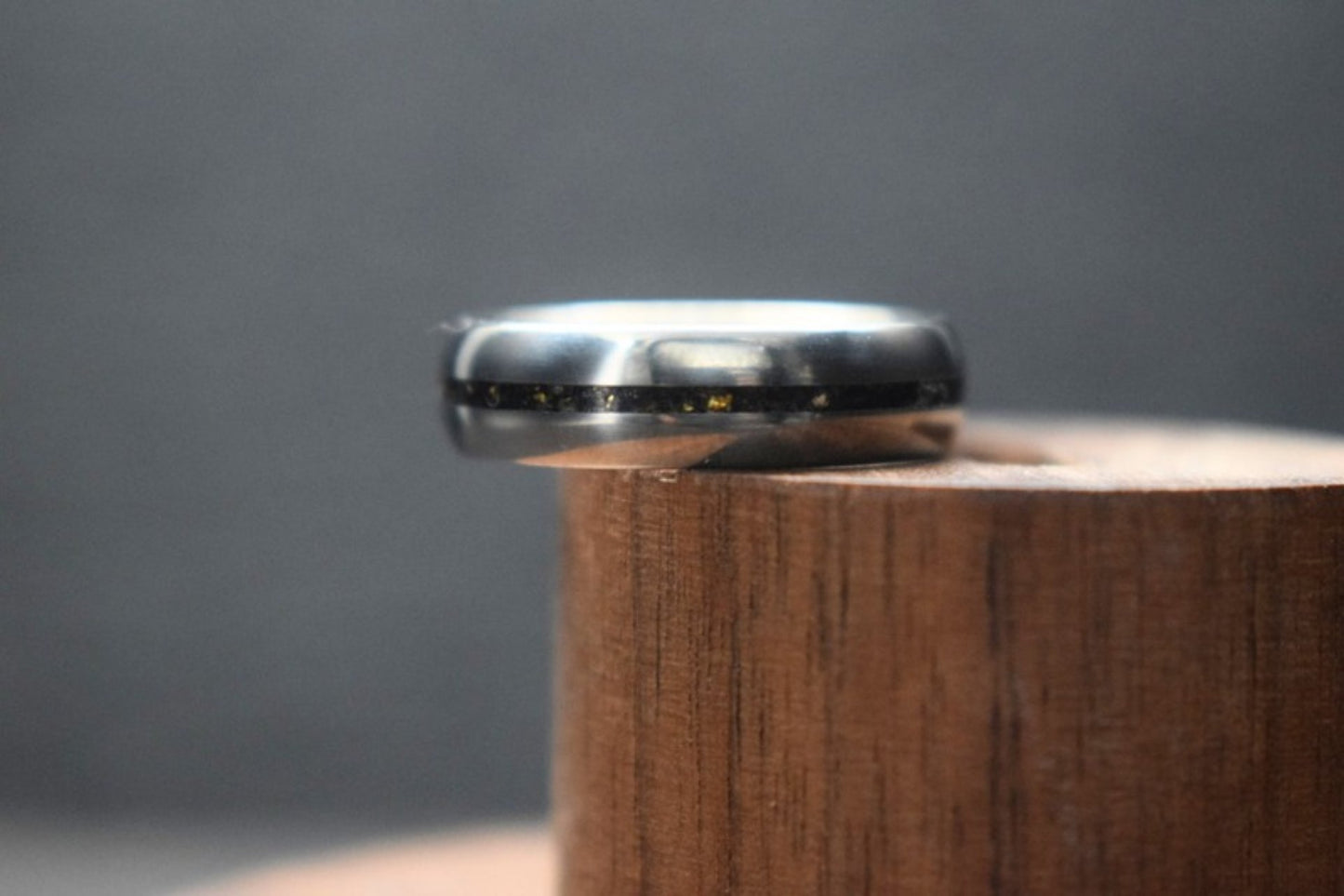 Titanium Bog Oak Inlay Ring with Gold Accents