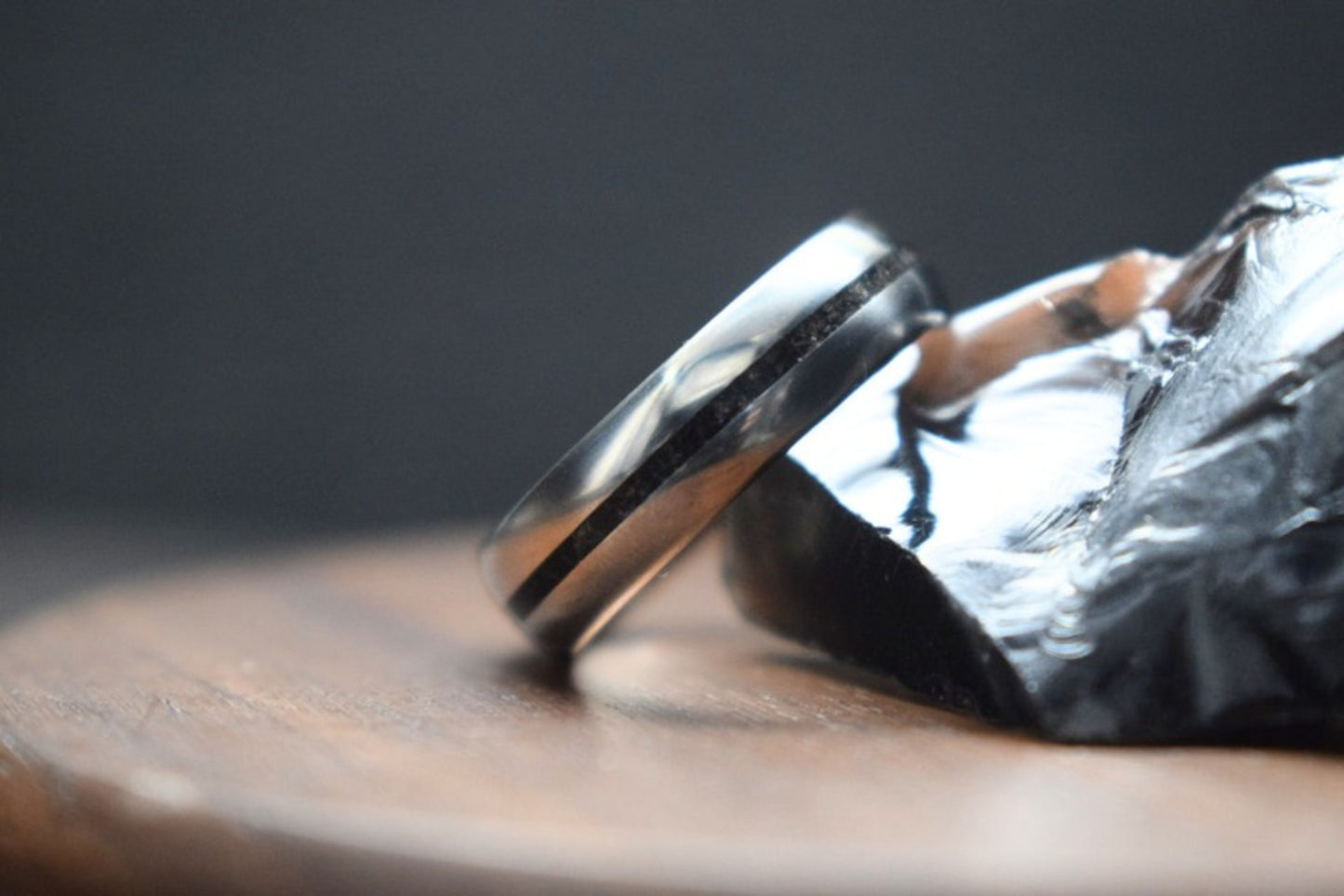 Titanium Bog Oak Inlay Ring