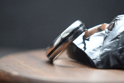 Titanium Bog Oak Inlay Ring