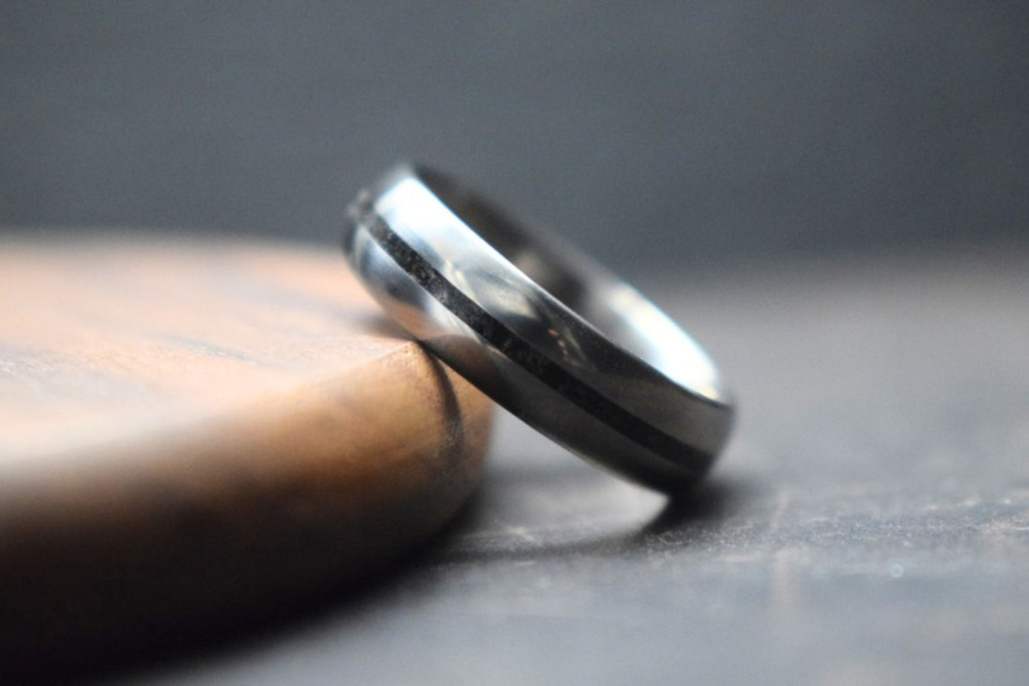 Titanium Bog Oak Inlay Ring