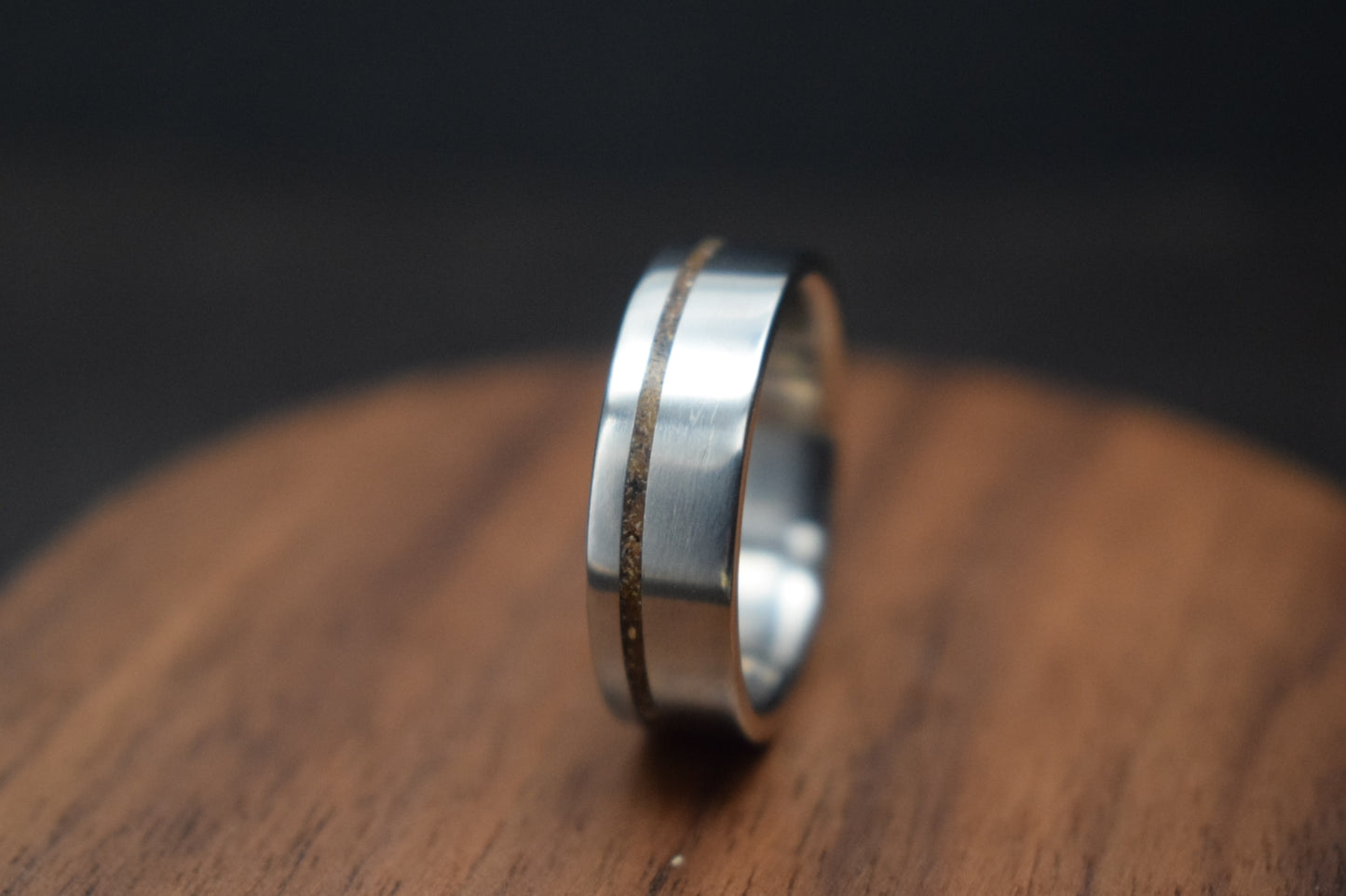 Titanium Whisky Barrel Oak Inlay Ring