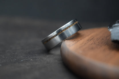 Titanium Whisky Barrel Oak Inlay Ring