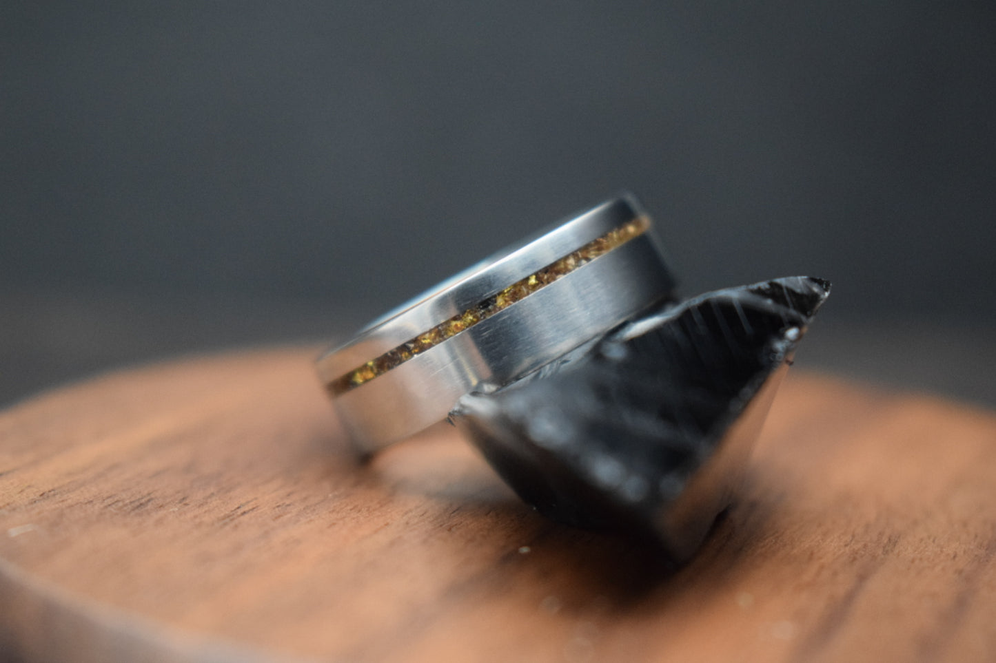 Titanium Whisky Barrel Oak Inlay Ring