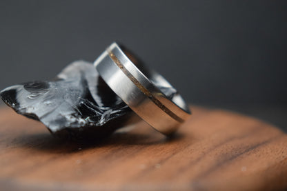 Titanium Whisky Barrel Oak Inlay Ring