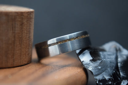 Titanium Whisky Barrel Oak Inlay Ring