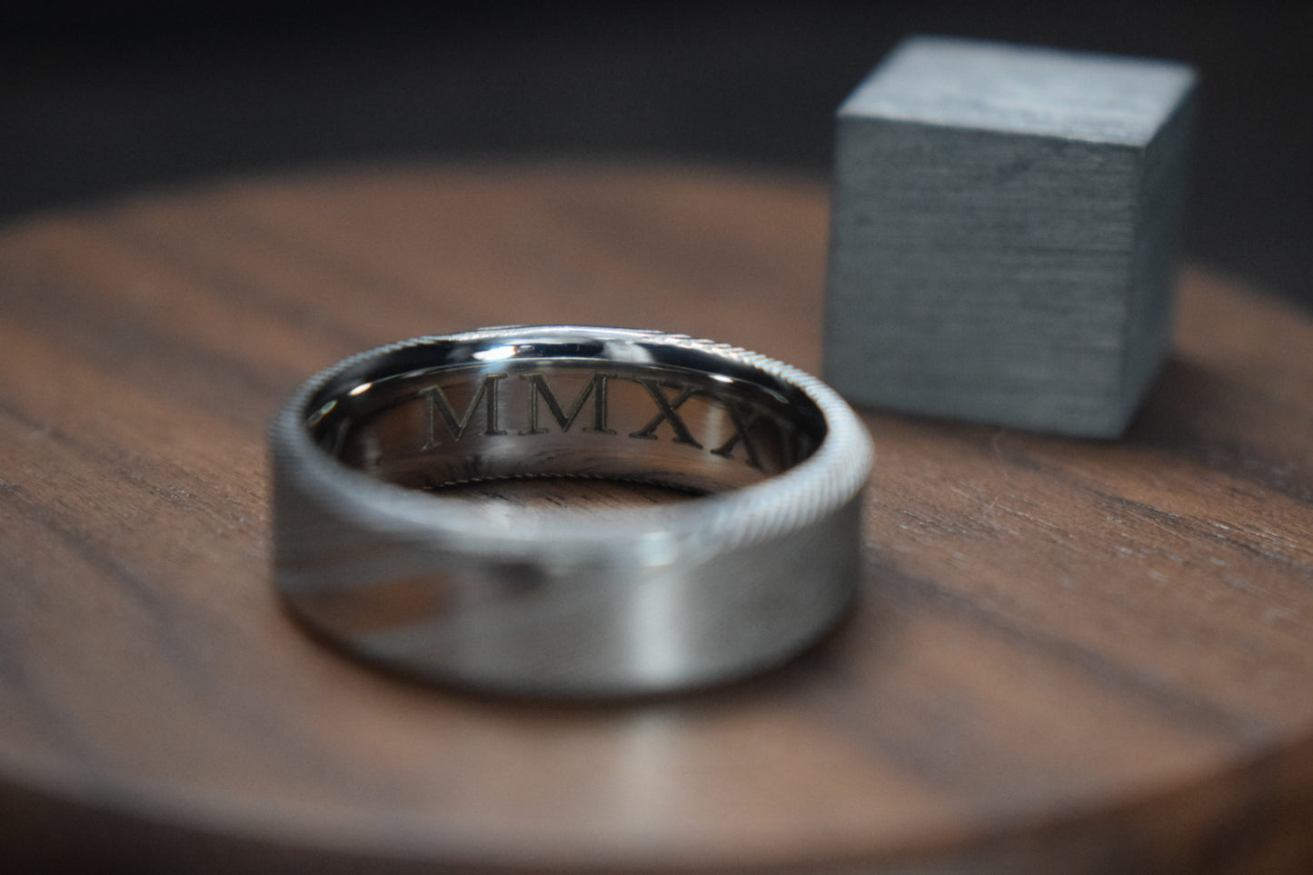 Esk Damascus Steel Bevel Shaped Ring