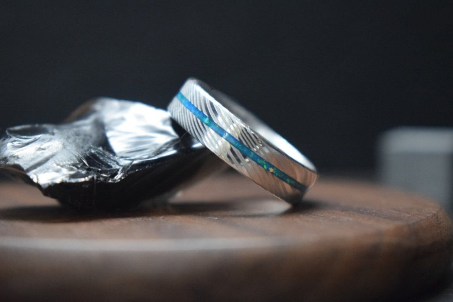 Single Channel Damascus Steel Memorial Ring