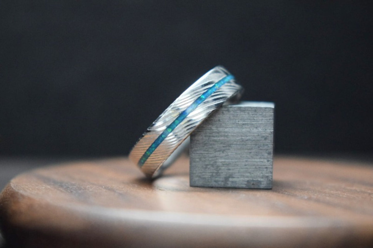 Single Channel Damascus Steel Memorial Ring