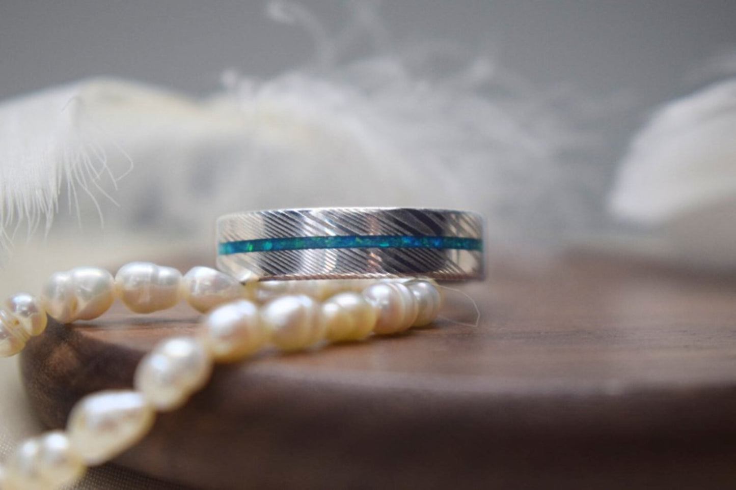 Single Channel Damascus Steel Memorial Ring