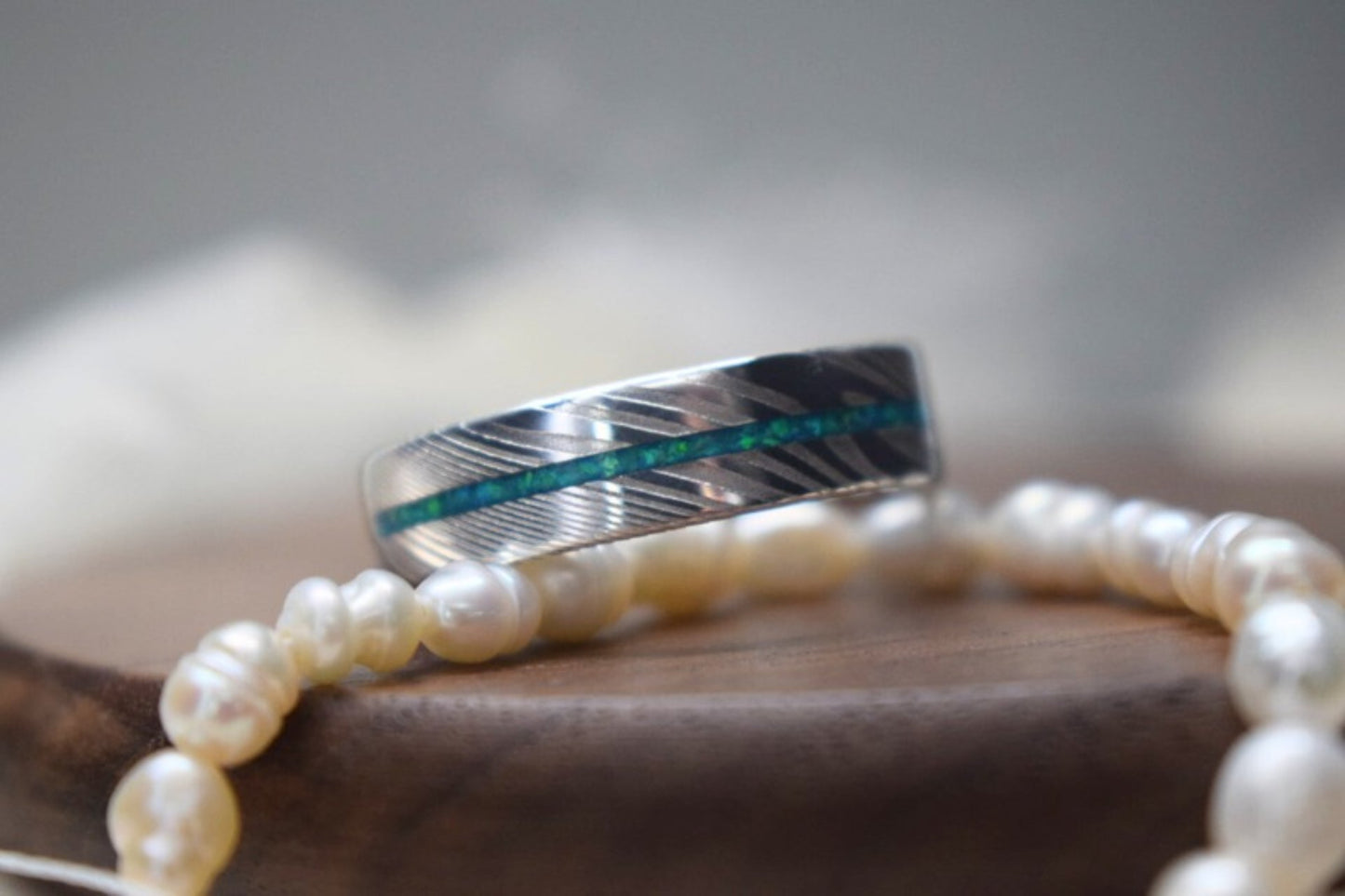 Single Channel Damascus Steel Memorial Ring
