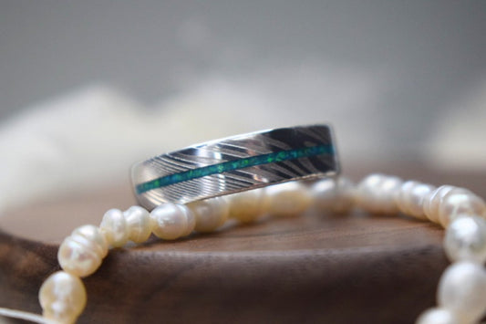 Single Channel Damascus Steel Memorial Ring