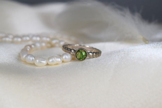 Silver Beaded Round Memorial Ring