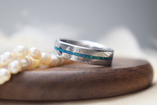 Single Channel Damascus Steel Memorial Ring