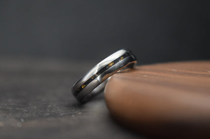 Titanium Bog Oak Inlay Ring with Gold Accents