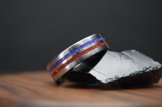 Titanium Ring with Double Opal Inlay
