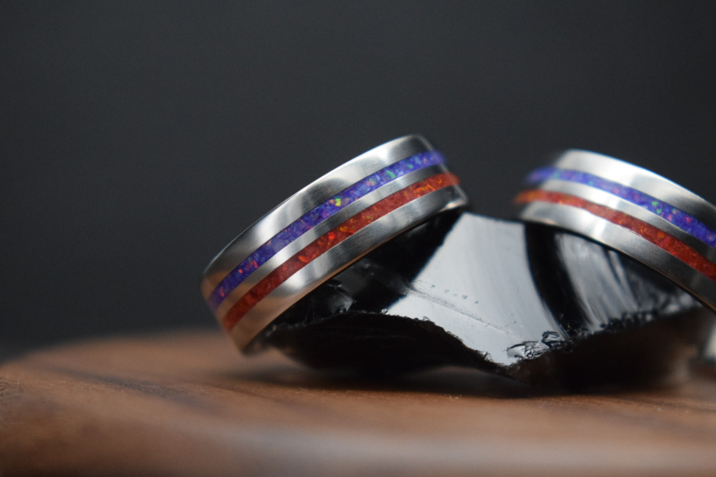 Titanium Ring with Double Opal Inlay