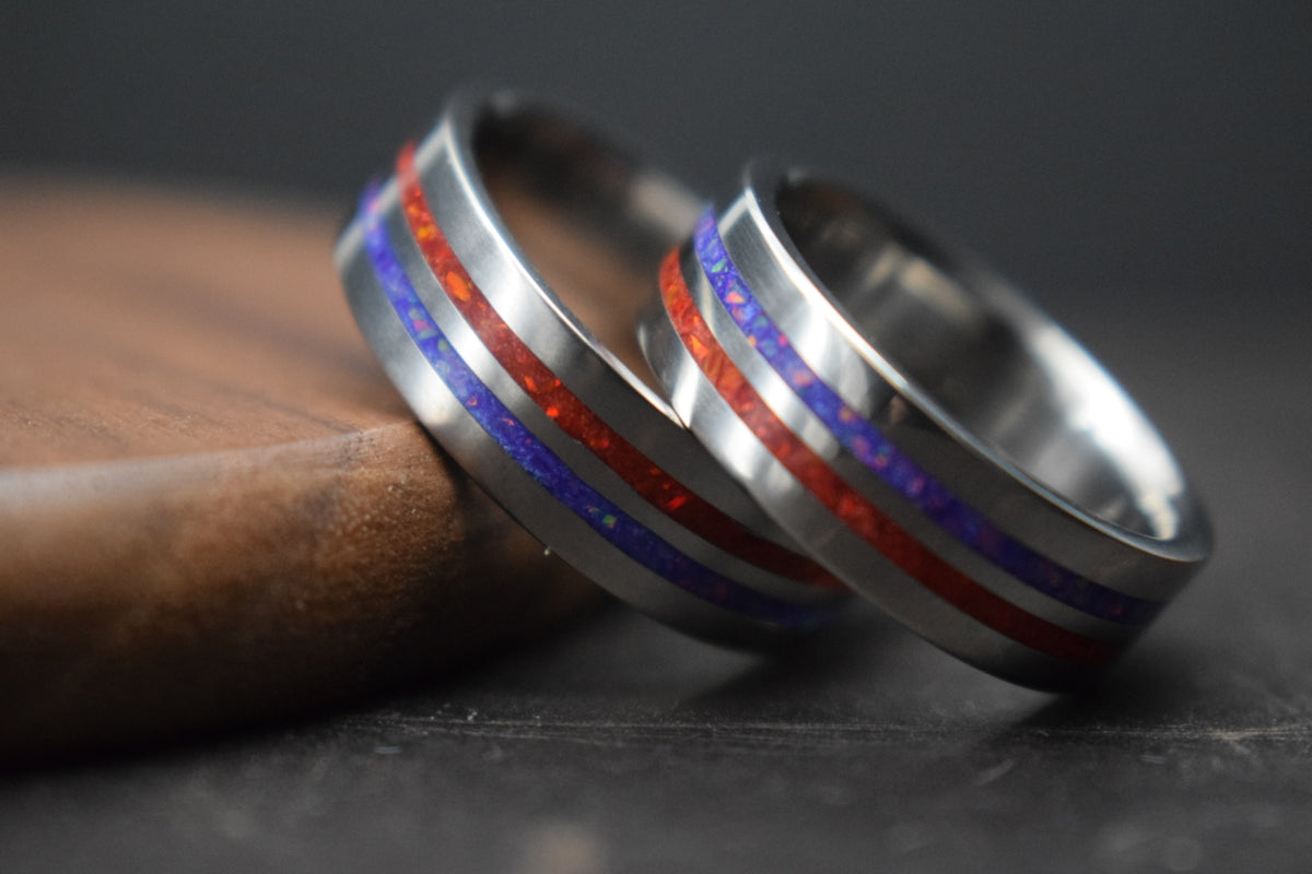 Titanium Ring with Double Opal Inlay - True North Forge