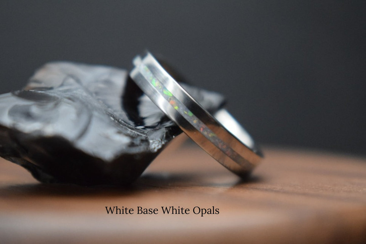 Titanium Ring with Single Opal Inlay