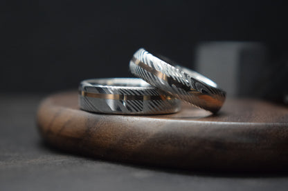 Gold Inlay Damascus Steel Ring
