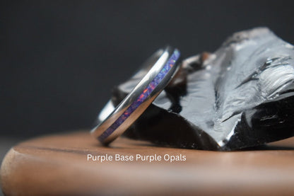 Titanium Ring with Single Opal Inlay