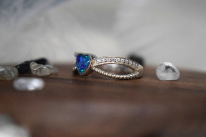 Crossed Heart CZ Silver Memorial Ring