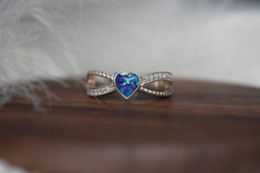 Crossed Heart CZ Silver Memorial Ring