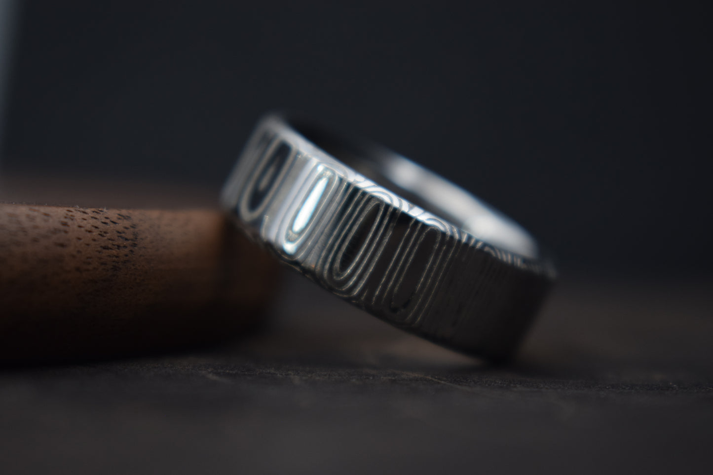 Cowie Damascus Steel Bevel Shape Ring