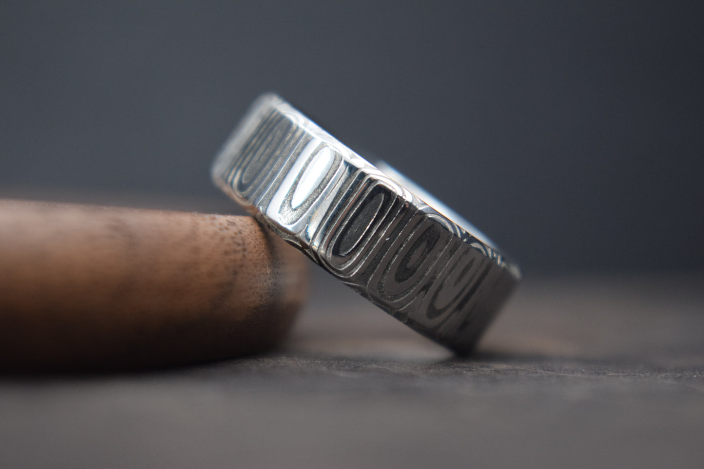 Cowie Damascus Steel Bevel Shape Ring