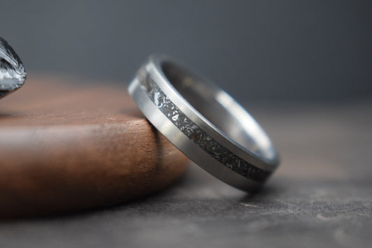 Titanium Meteorite Inlay Ring - True North Forge