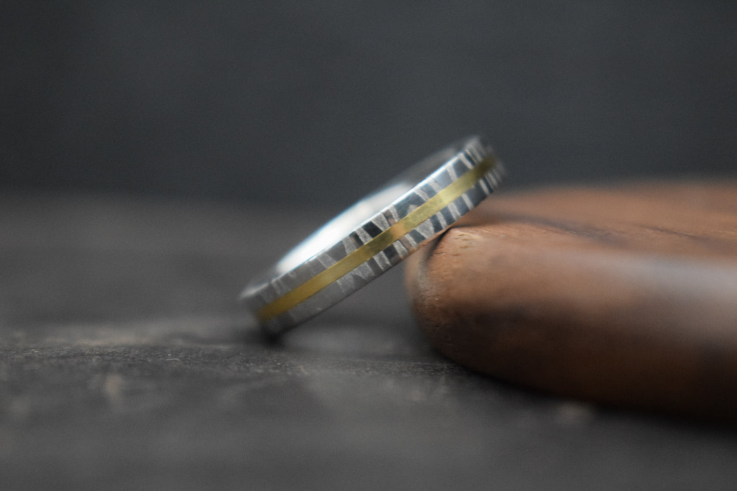 Damascus Steel Ring with Precious Metal Inlay