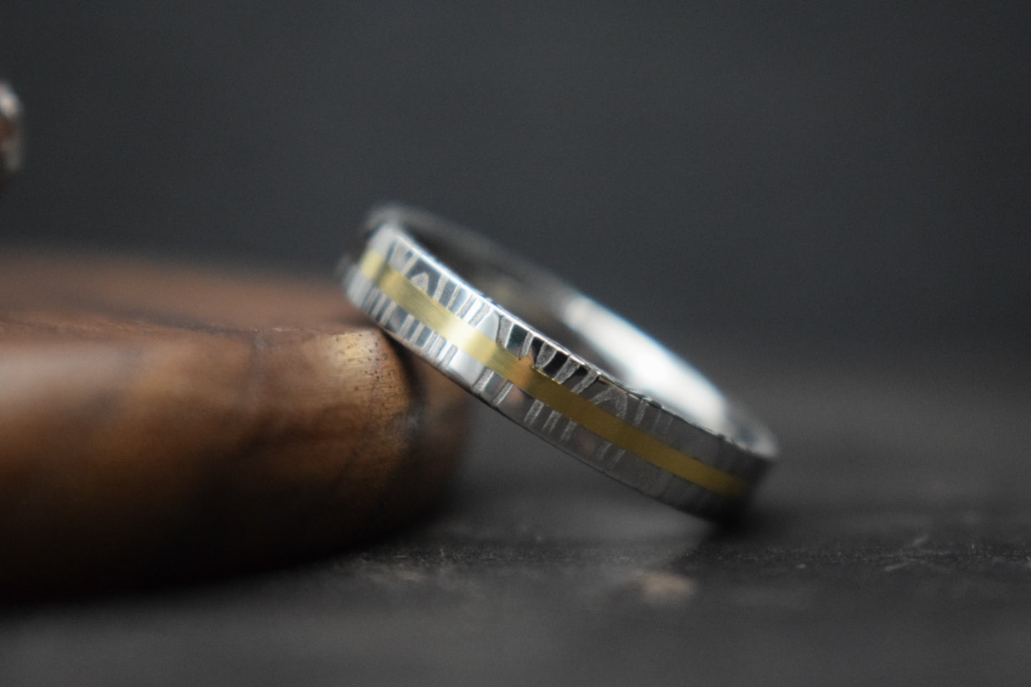 Damascus Steel Ring with Precious Metal Inlay