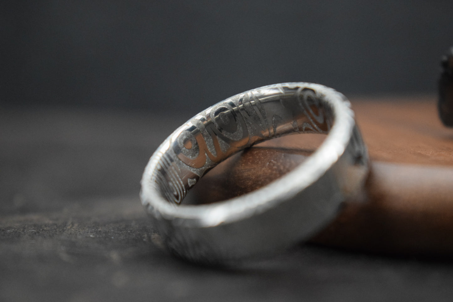 Dee Damascus Steel Bevel Shape Ring