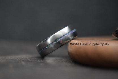 Titanium Ring with Single Opal Inlay
