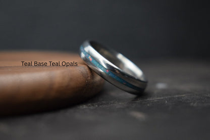 Titanium Ring with Single Opal Inlay
