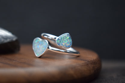 Double Heart Adjustable Memorial Silver Ring