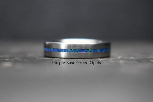 Titanium Ring with Single Opal Inlay