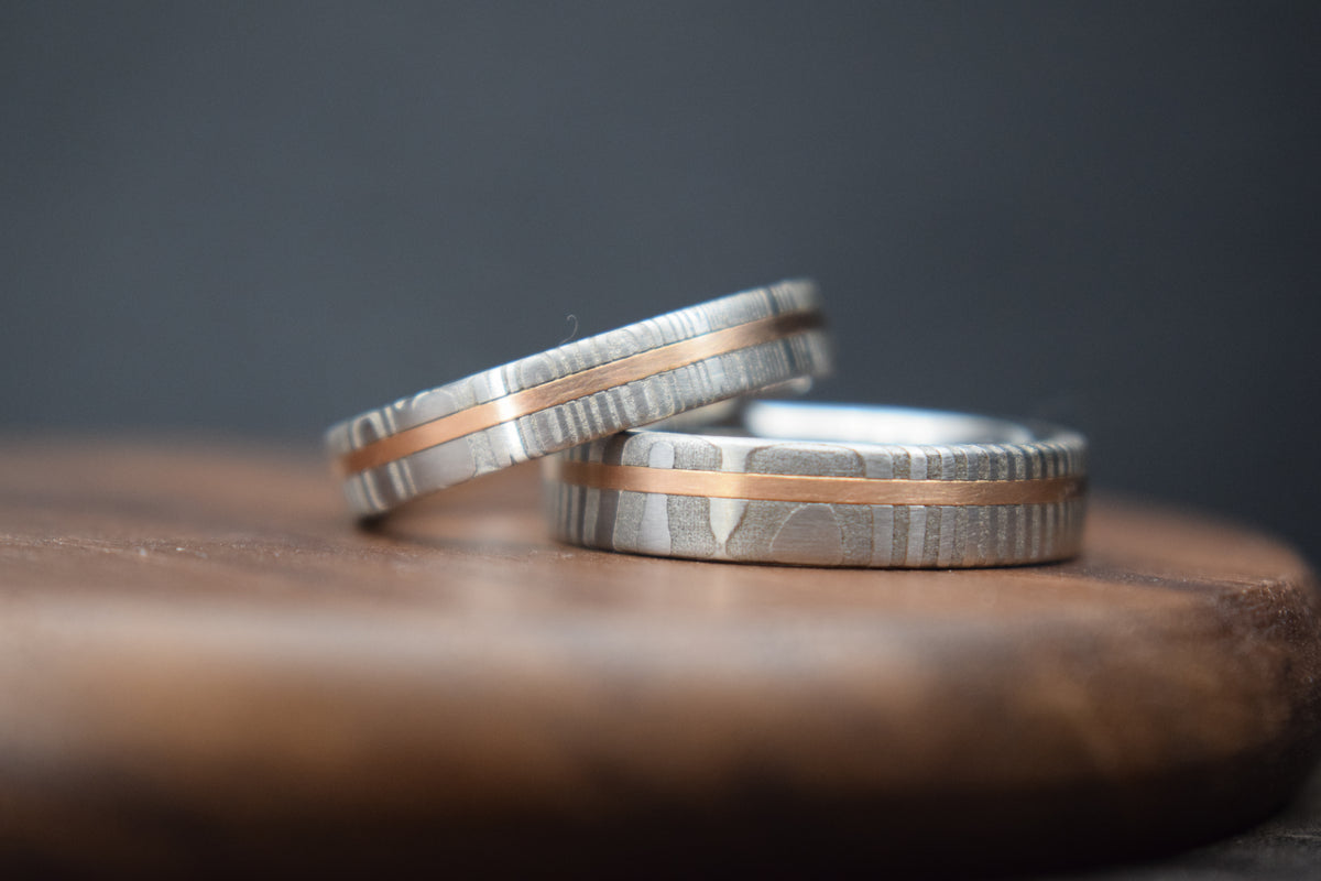 Made Together – Damascus Steel & Precious Metal Ring Pair