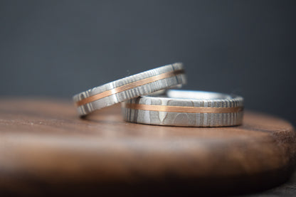 Made Together – Damascus Steel & Precious Metal Ring Pair