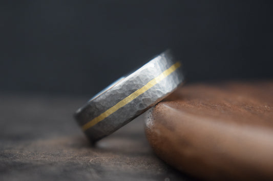 Deveron Hammered Titanium Ring with Precious Metal Inlay