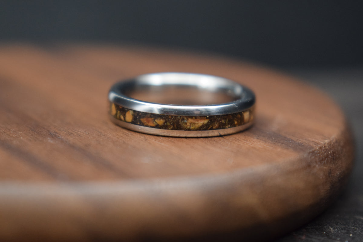 Titanium Dinosaur Fossil Inlay Ring