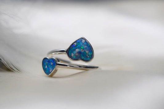 Double Heart Adjustable Memorial Silver Ring