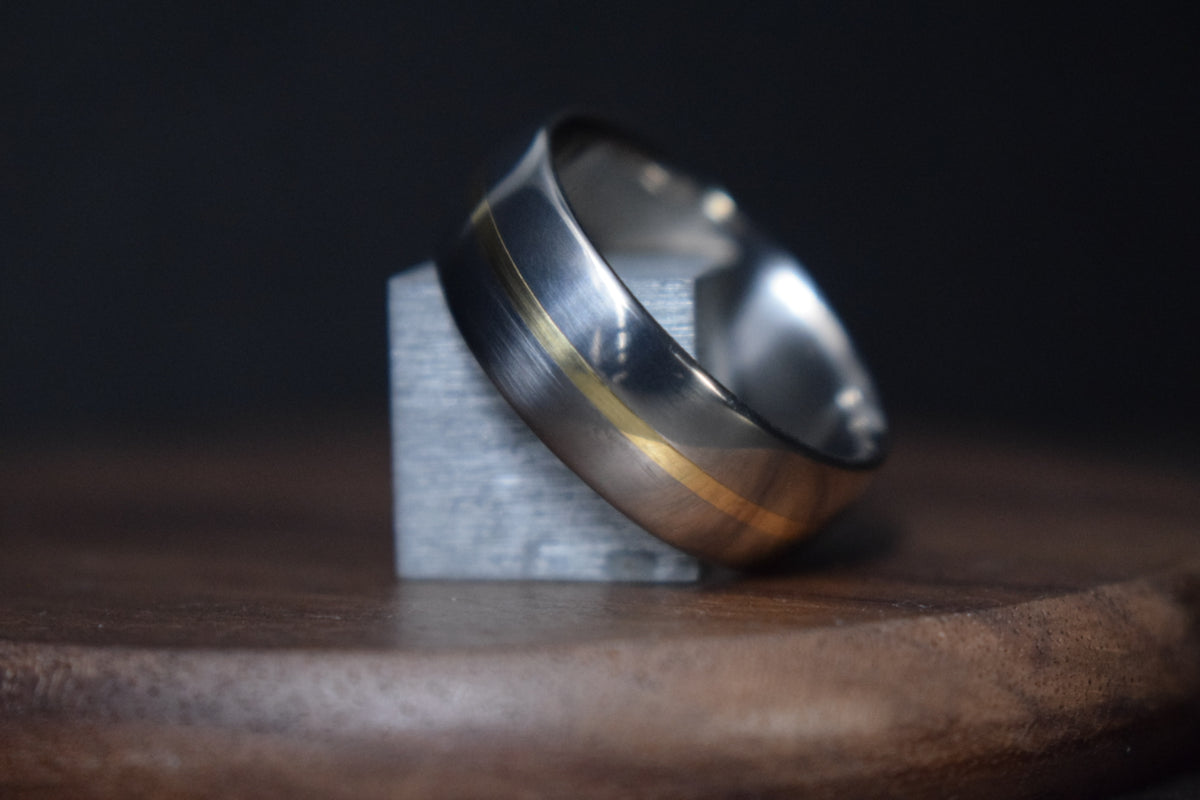 Titanium Ring with Heirloom Precious Metal Inlay - True North Forge