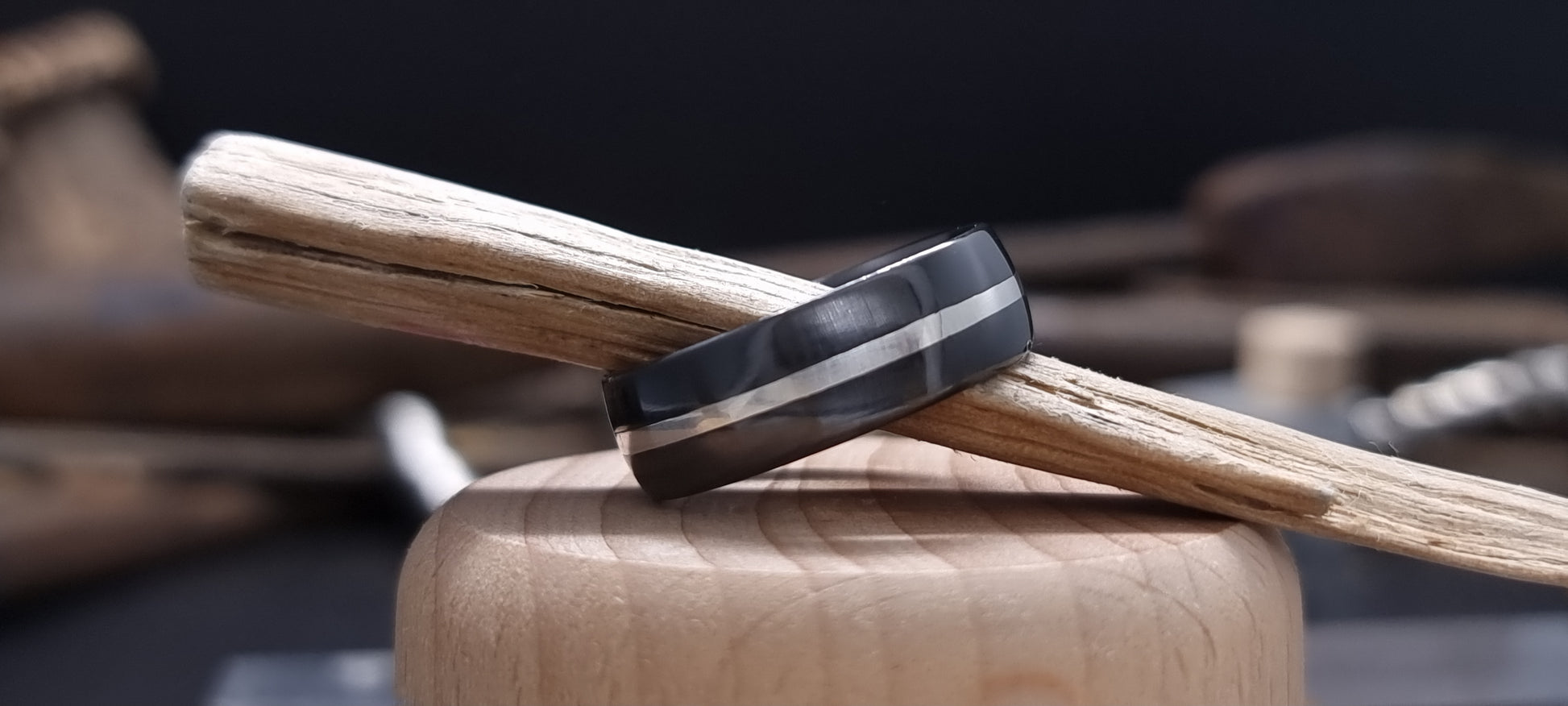 Falls of Feugh Black Zirconium Silver Inlay Ring image 7
