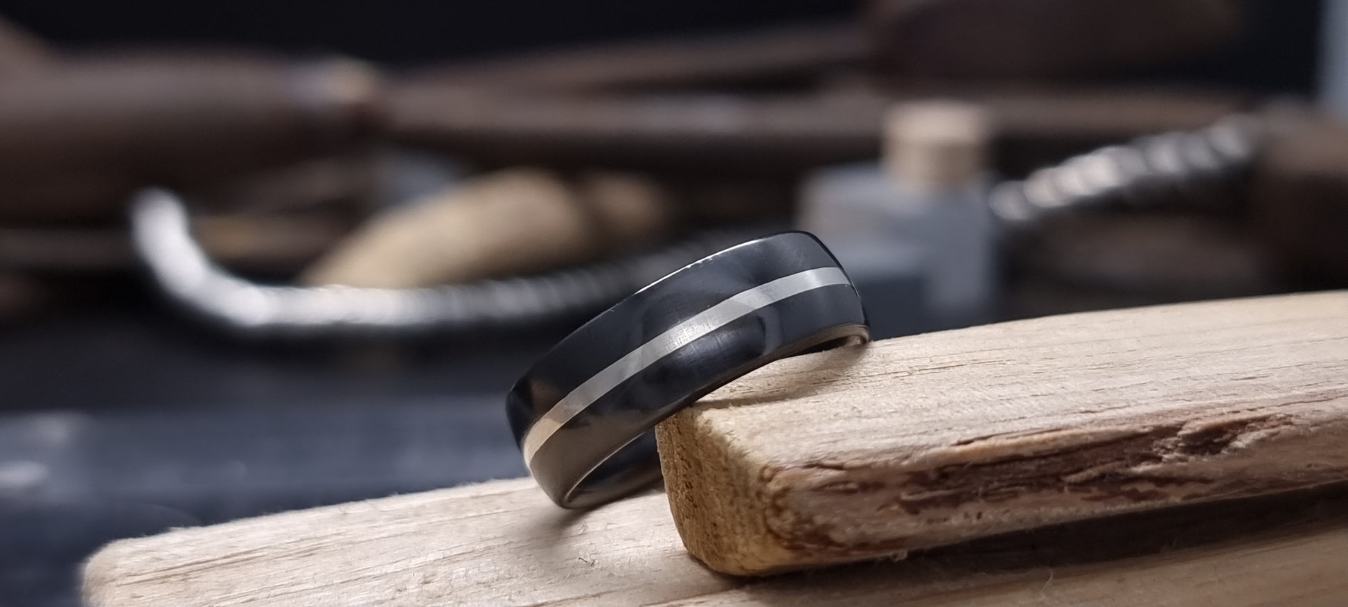 Falls of Feugh Black Zirconium Silver Inlay Ring image 3