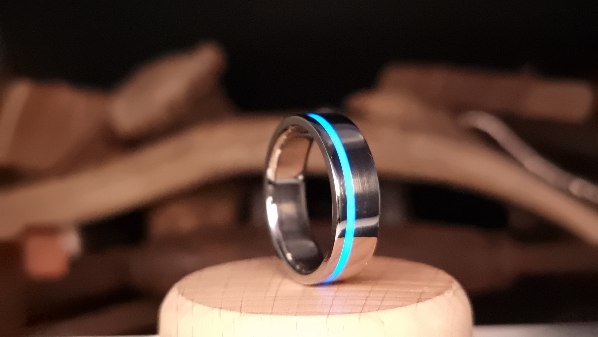 Lumo in Blue UV Glow Stainless Steel Ring image 2
