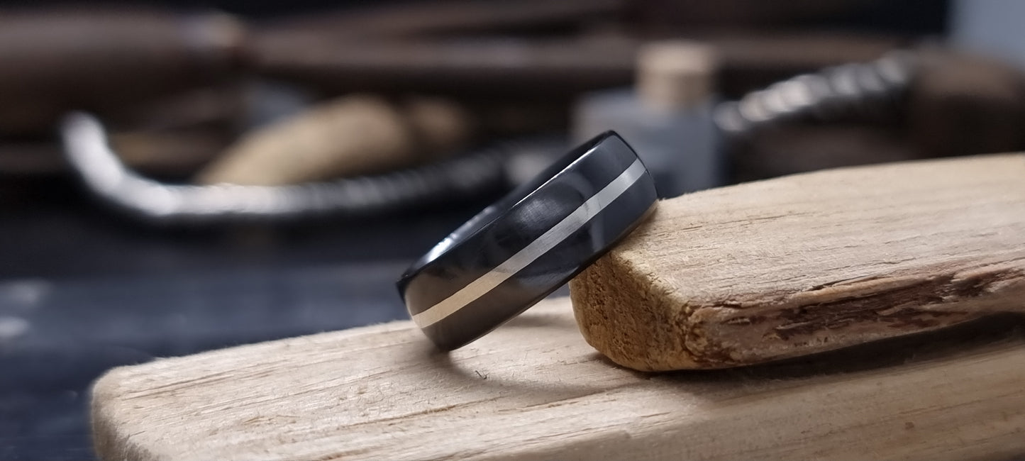 Falls of Feugh Black Zirconium Silver Inlay Ring image 5