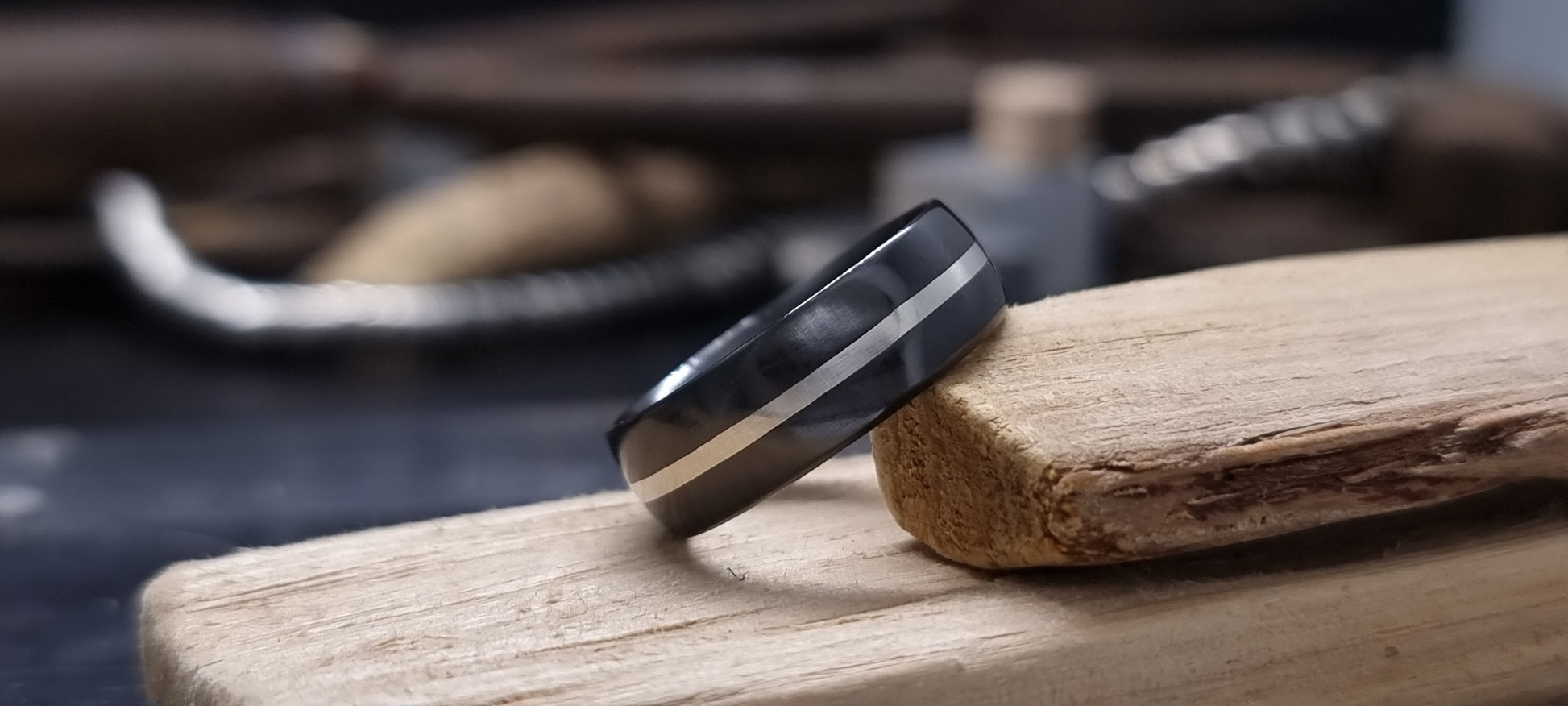 Falls of Feugh Black Zirconium Silver Inlay Ring image 5