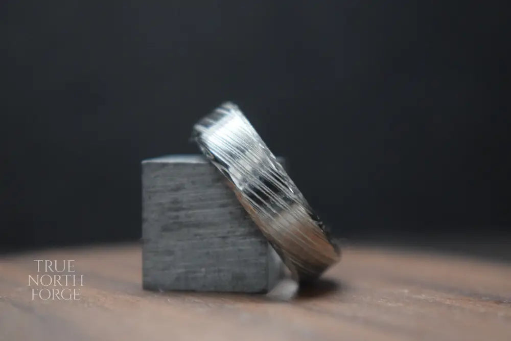 Bervie Damascus Steel Bevel Shape Ring - True North Forge