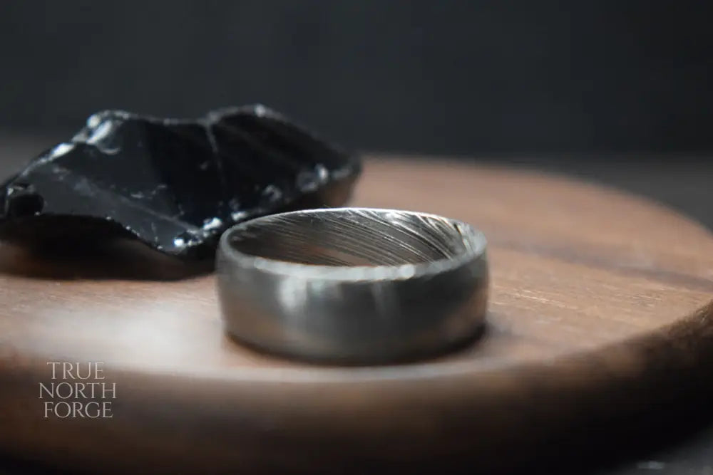 Bervie Damascus Steel Court Shape Ring - True North Forge
