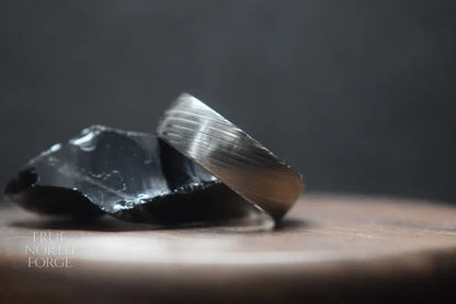 Bervie Damascus Steel Court Shape Ring - True North Forge